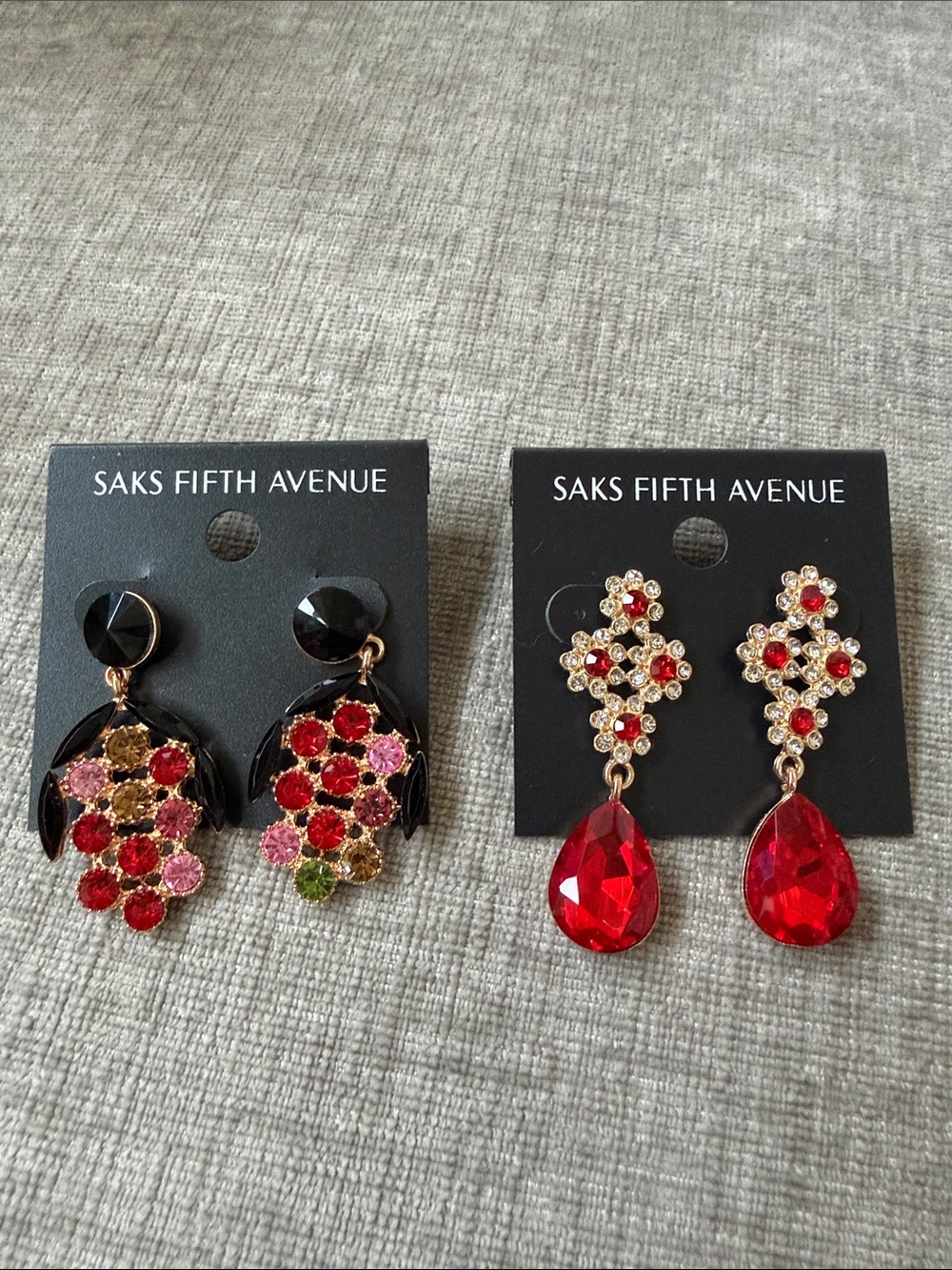 Saks Fifth Avenue Red and Multicolor Crystal Drop Earrings Duo
